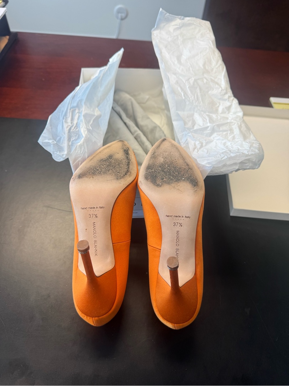 Manolo Blahnik Orange Satin Crystal-Embellished Pumps - Picture 4 of 5